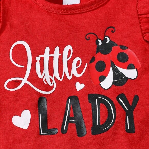 Ladybug Baby Girl Outfit | Little Lady 3PC Set 6 - 9M -3T Infant Summer Clothes - Picture 4 of 8